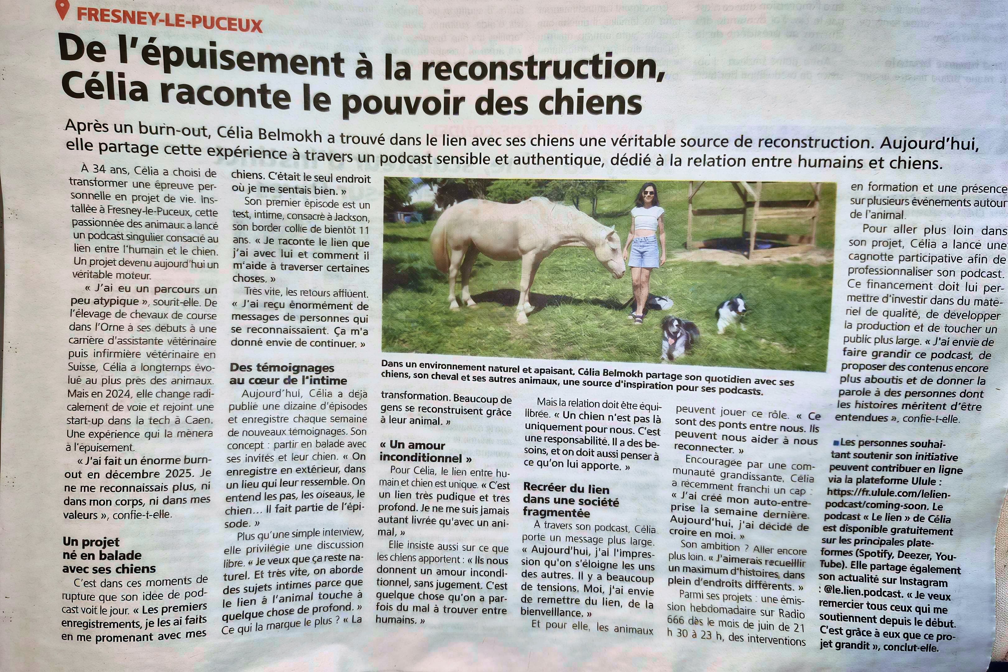 Article sur la reconstruction de Célia et le pouvoir des chiens